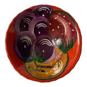 VTG Chichen Itza Mexican Hand Painted Pottery Bowl Colorful Folk Art